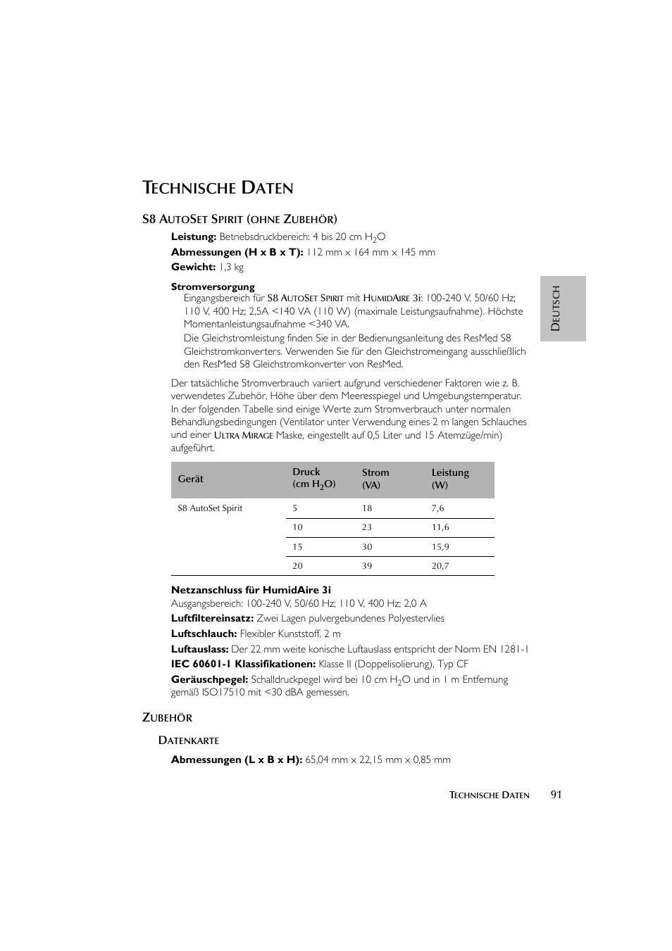 Echnische, Aten, S8 a | ResMed escape s8 User Manual | Page 95 / 358