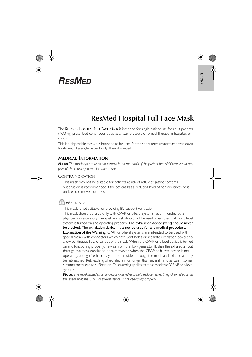 ResMed Hospital Full Face Mask User Manual | 48 pages