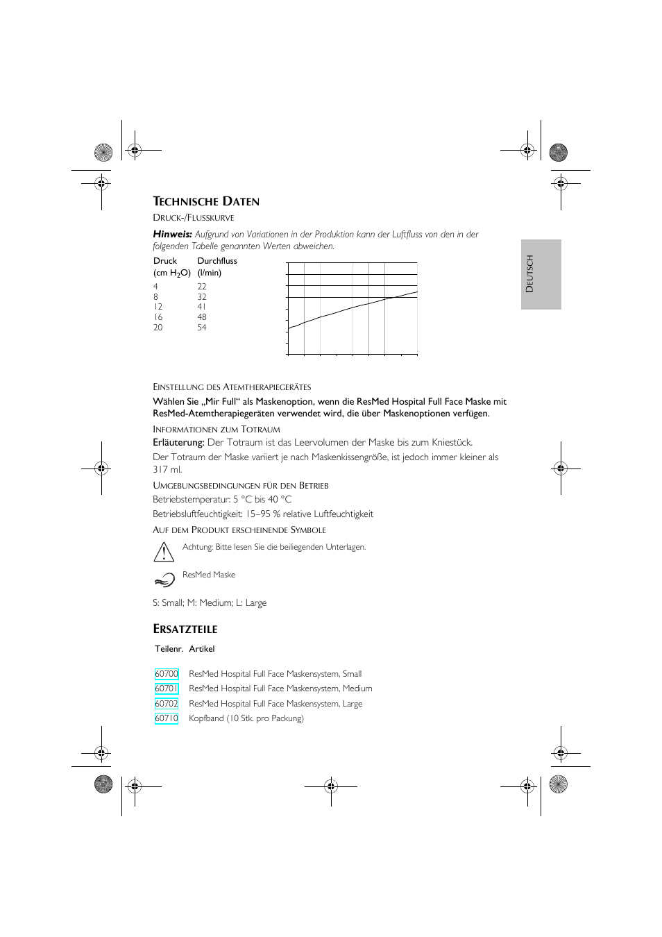 Echnische, Aten, Hinweis | Rsatzteile | ResMed Hospital Full Face Mask User Manual | Page 11 / 48