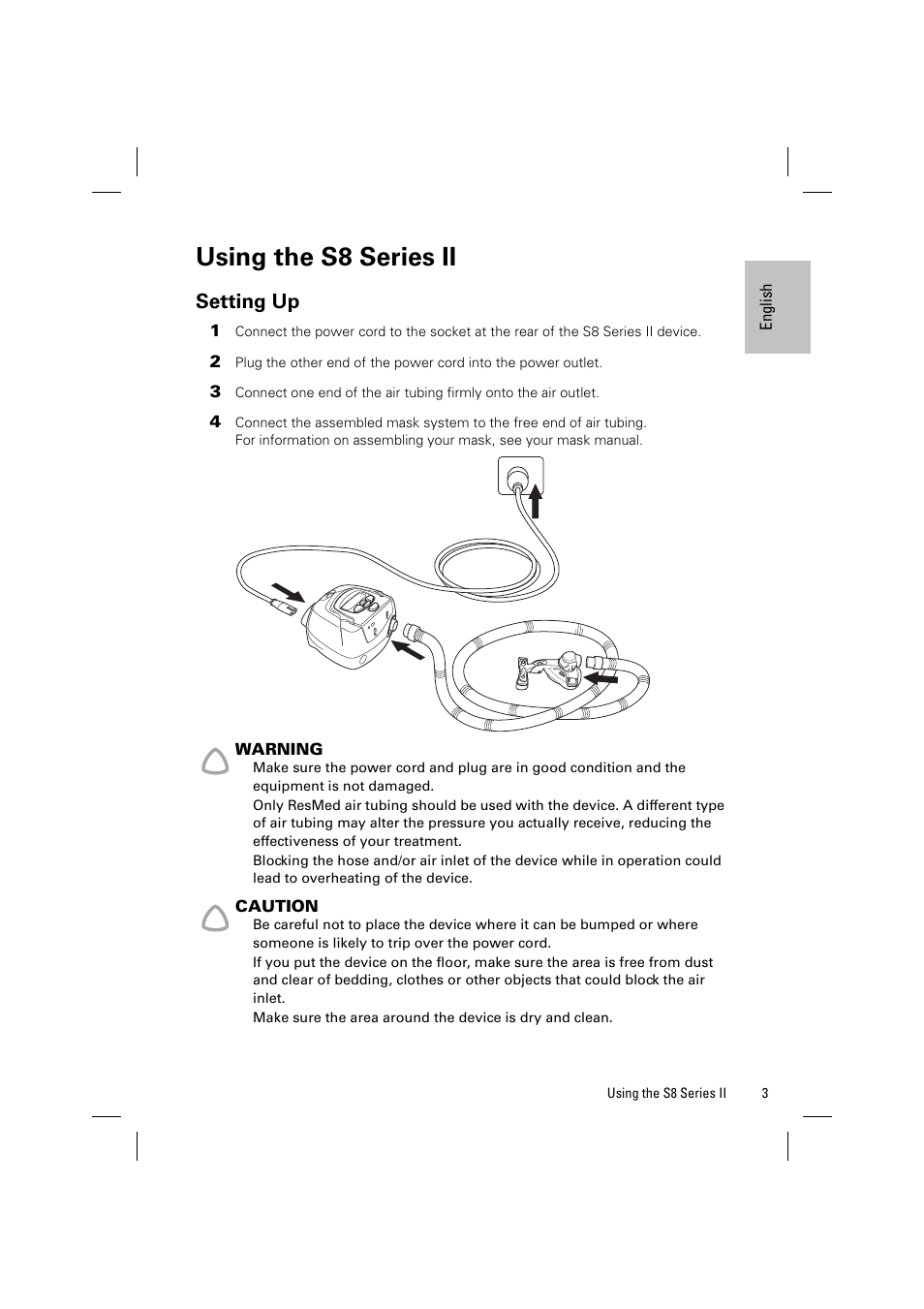 Using the s8 series ii, Setting up | ResMed Positive AirwAy Pressure Device S8 Elite II User Manual | Page 5 / 19