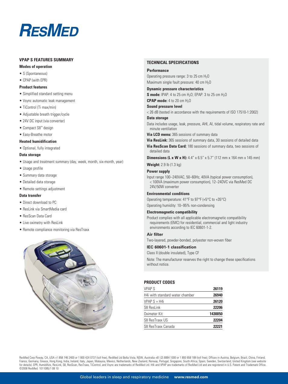 ResMed VPAP S User Manual | Page 2 / 2