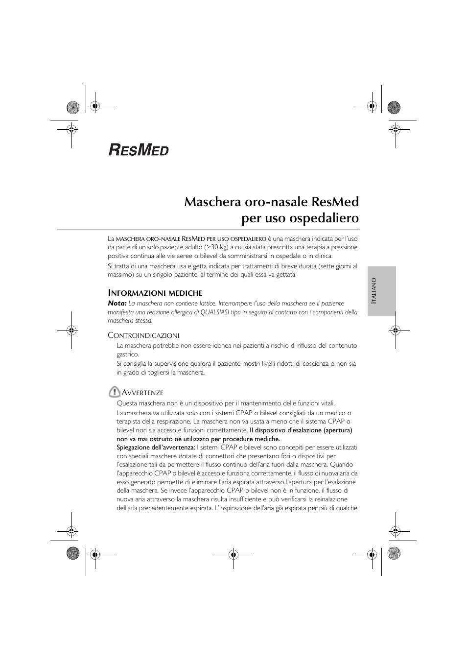 Maschera oro-nasale resmed per uso ospedaliero | ResMed Oxygen Equipment User Manual | Page 19 / 48