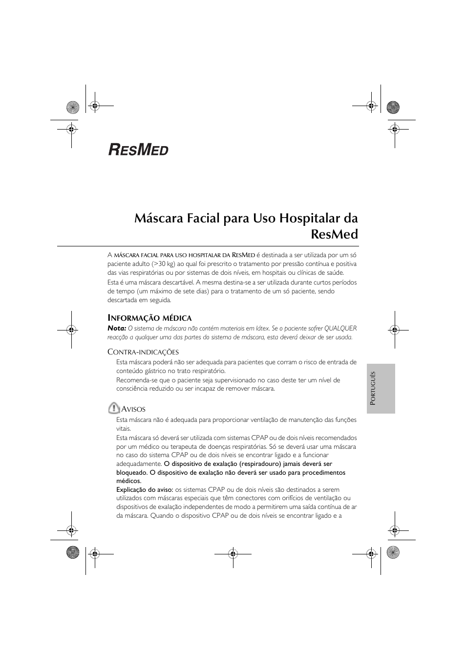 Máscara facial para uso hospitalar da resmed | ResMed Oxygen Equipment User Manual | Page 31 / 48