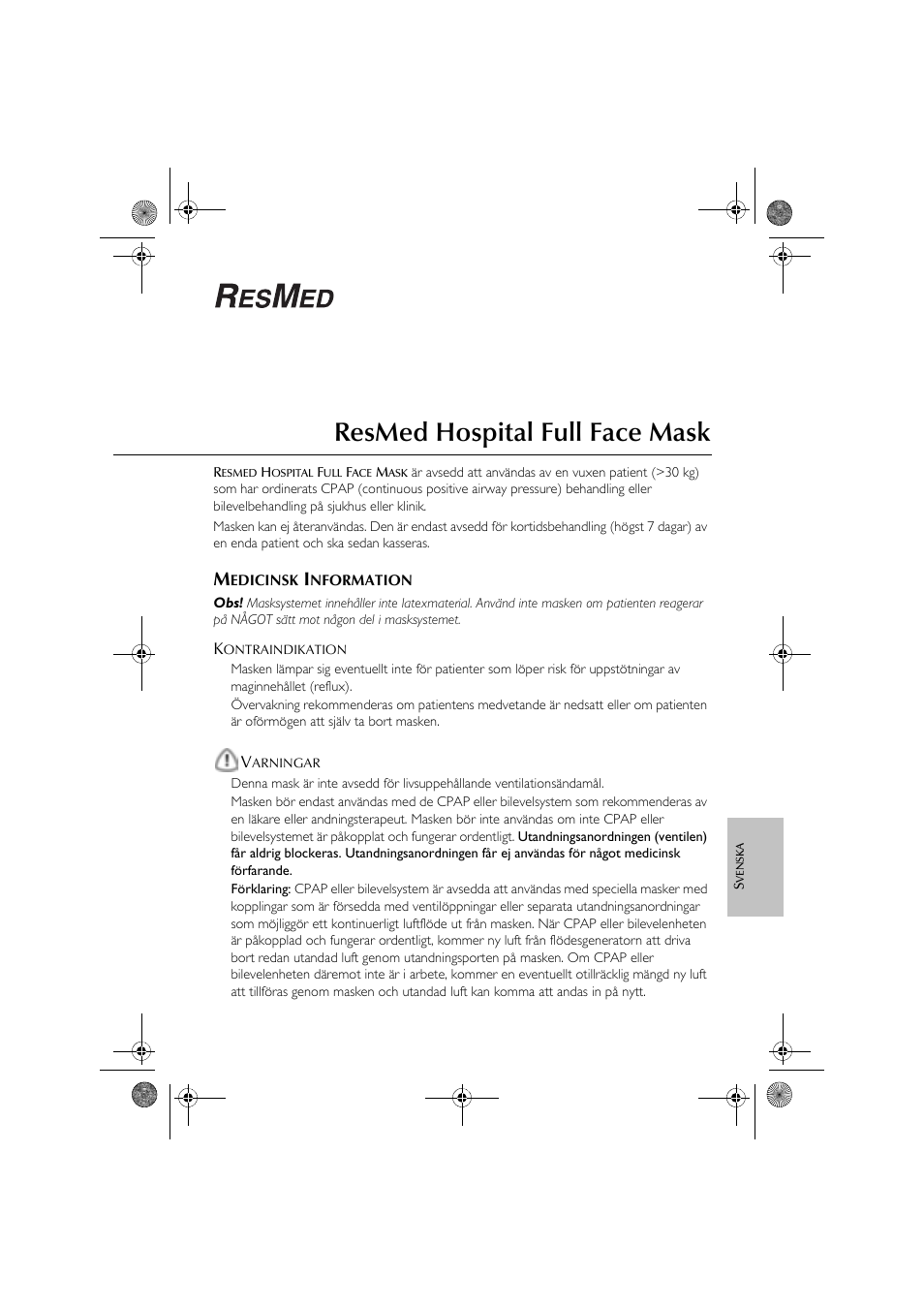 Resmed hospital full face mask | ResMed Oxygen Equipment User Manual | Page 37 / 48