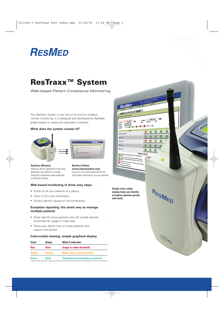 ResMed Web-based Patient Monitor ResTraxx System User Manual | 2 pages