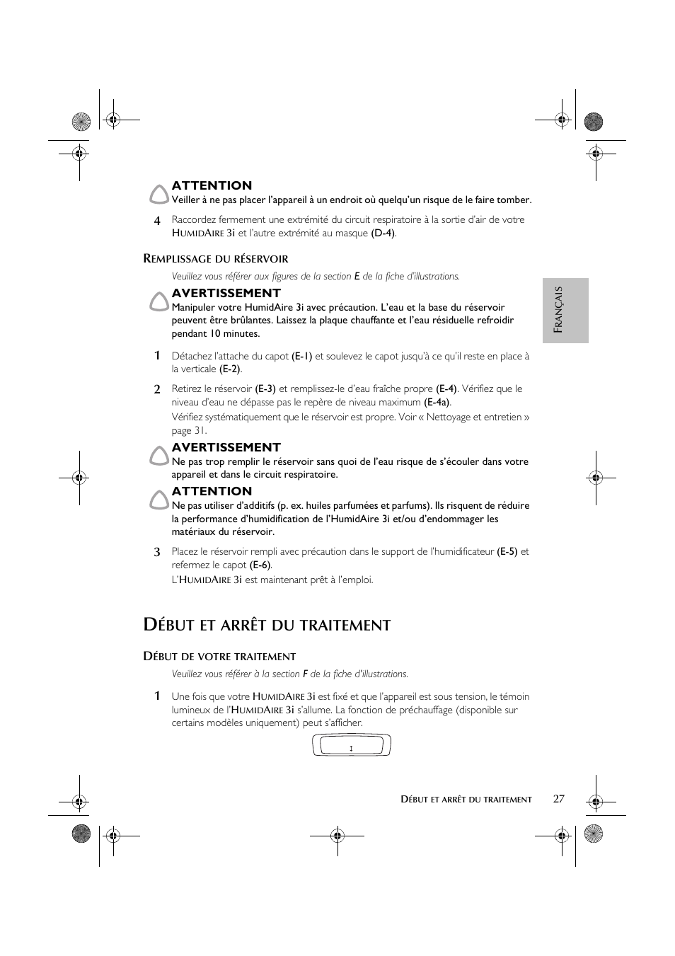 Ébut, Arrêt, Traitement | ResMed HumidAire 3i User Manual | Page 32 / 91