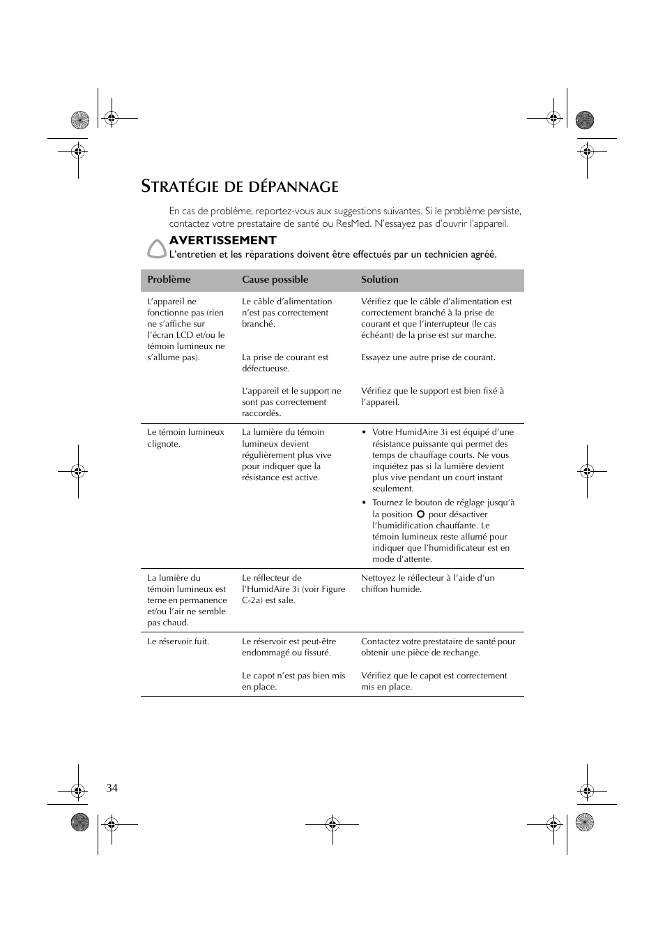 Tratégie, Dépannage | ResMed HumidAire 3i User Manual | Page 39 / 91