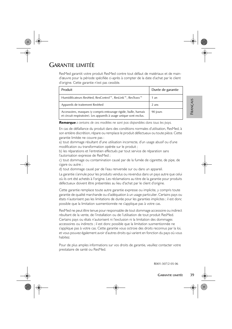 Arantie, Limitée | ResMed HumidAire 3i User Manual | Page 44 / 91