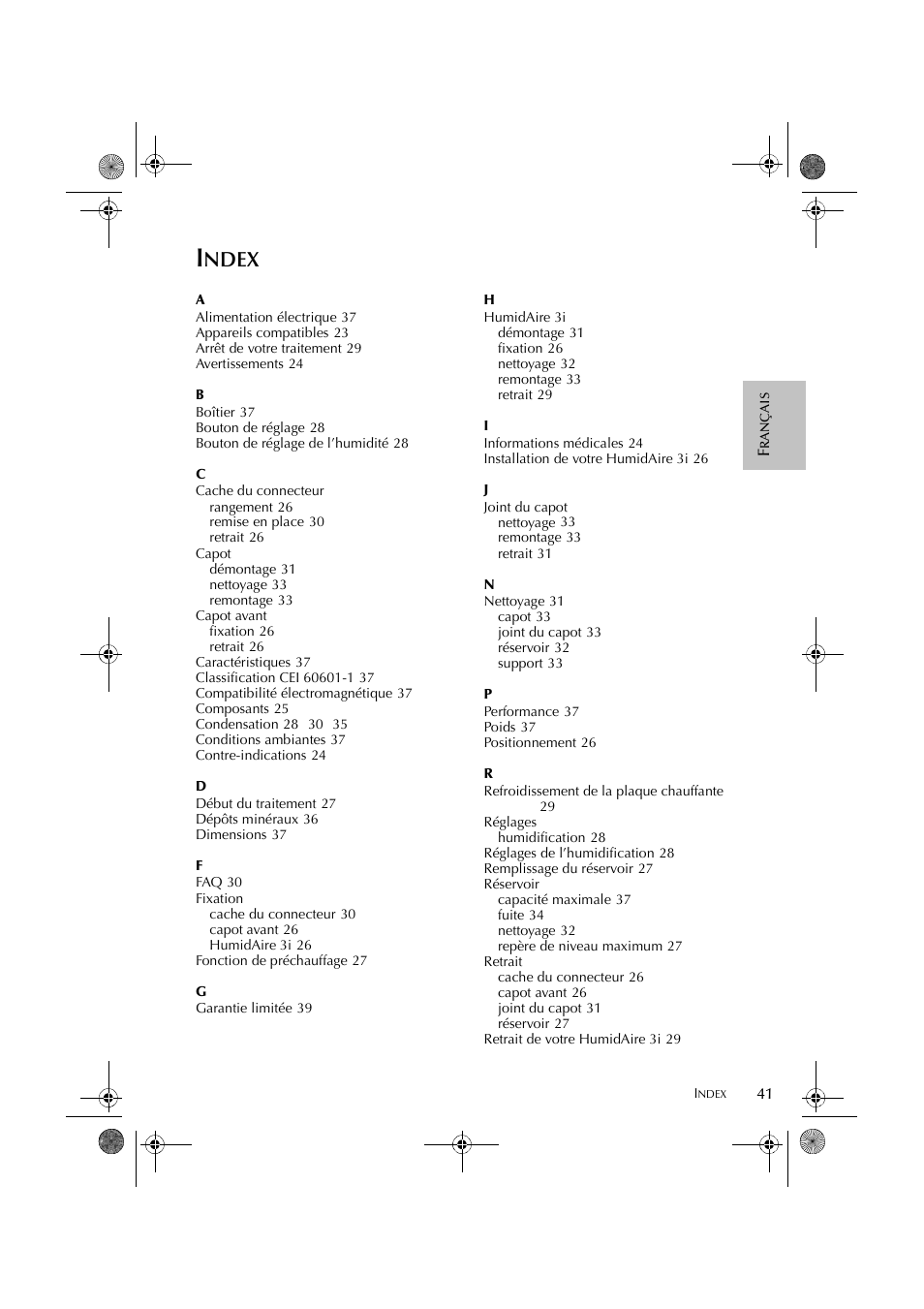 Ndex | ResMed HumidAire 3i User Manual | Page 46 / 91