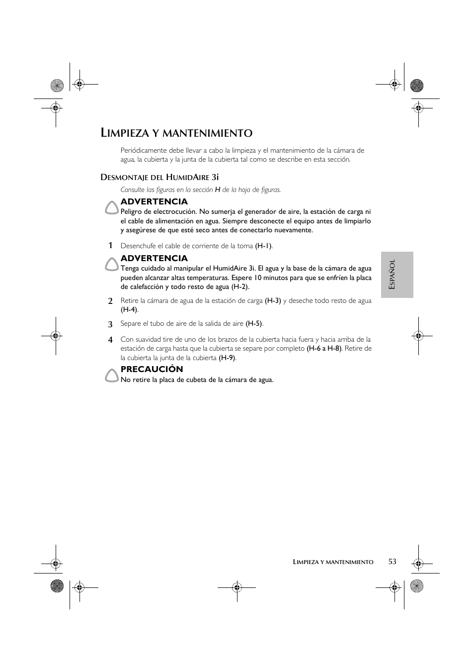 Impieza, Mantenimiento | ResMed HumidAire 3i User Manual | Page 58 / 91