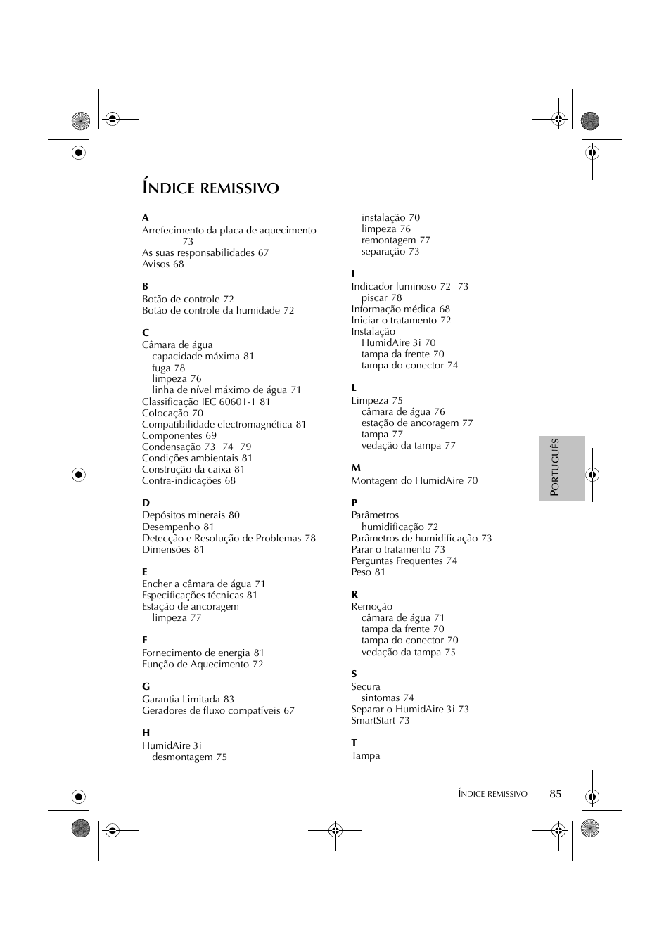 Ndice, Remissivo | ResMed HumidAire 3i User Manual | Page 90 / 91