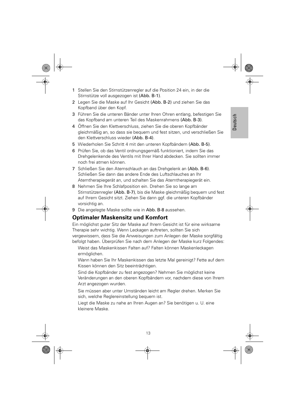 Optimaler maskensitz und komfort | ResMed Mirage Quattro 61836/2 User Manual | Page 17 / 86