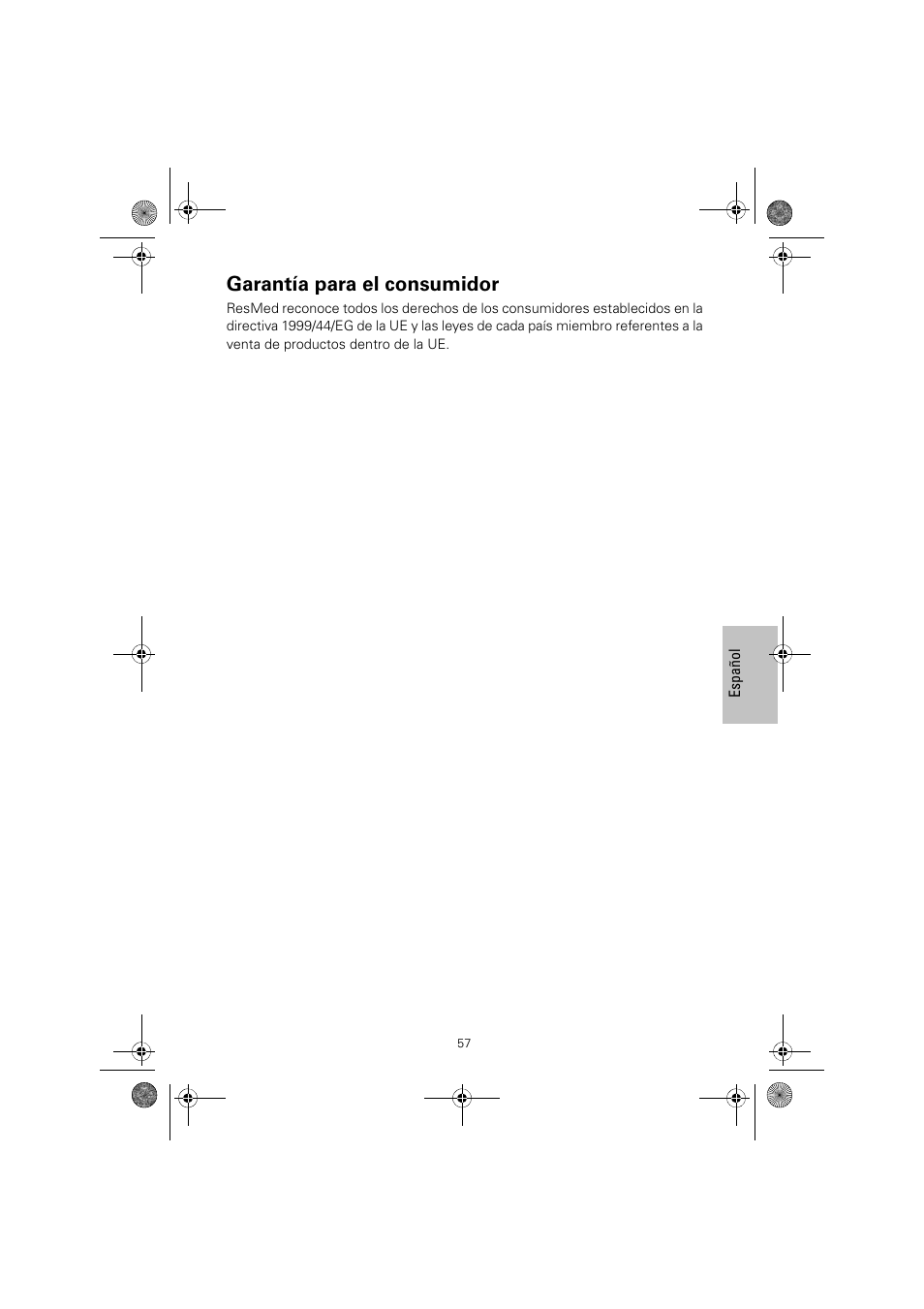 Garantía para el consumidor | ResMed Mirage Quattro 61836/2 User Manual | Page 61 / 86