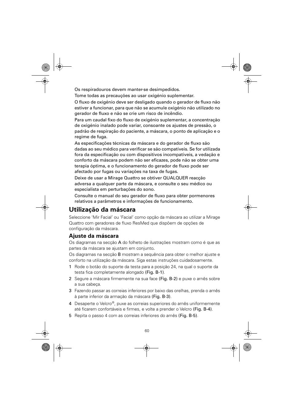 Utilização da máscara, Ajuste da máscara | ResMed Mirage Quattro 61836/2 User Manual | Page 64 / 86