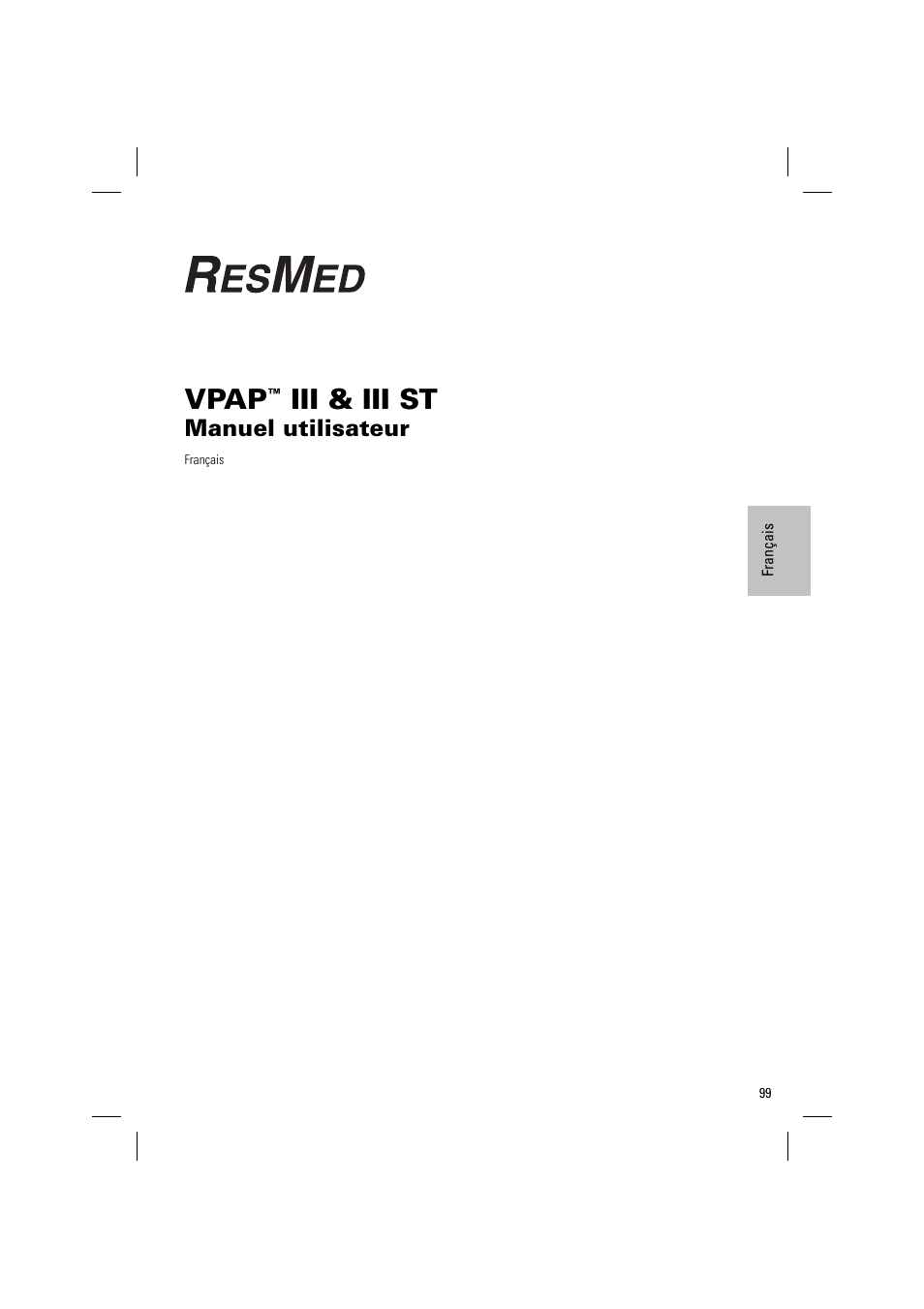 Vpap, Iii & iii st, Manuel utilisateur | ResMed VPAP III & III ST User Manual | Page 105 / 348