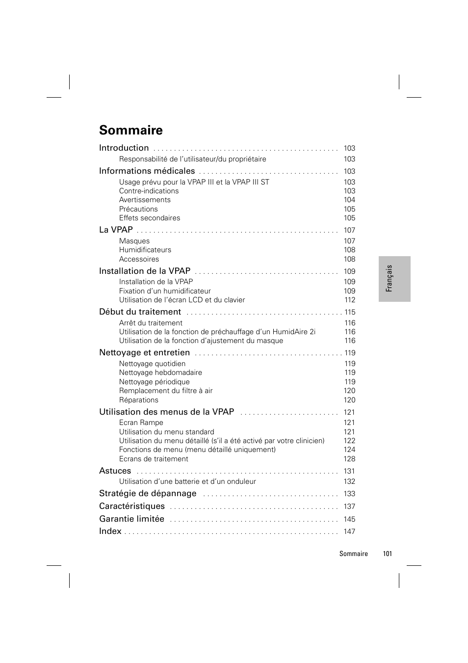 Sommaire | ResMed VPAP III & III ST User Manual | Page 107 / 348