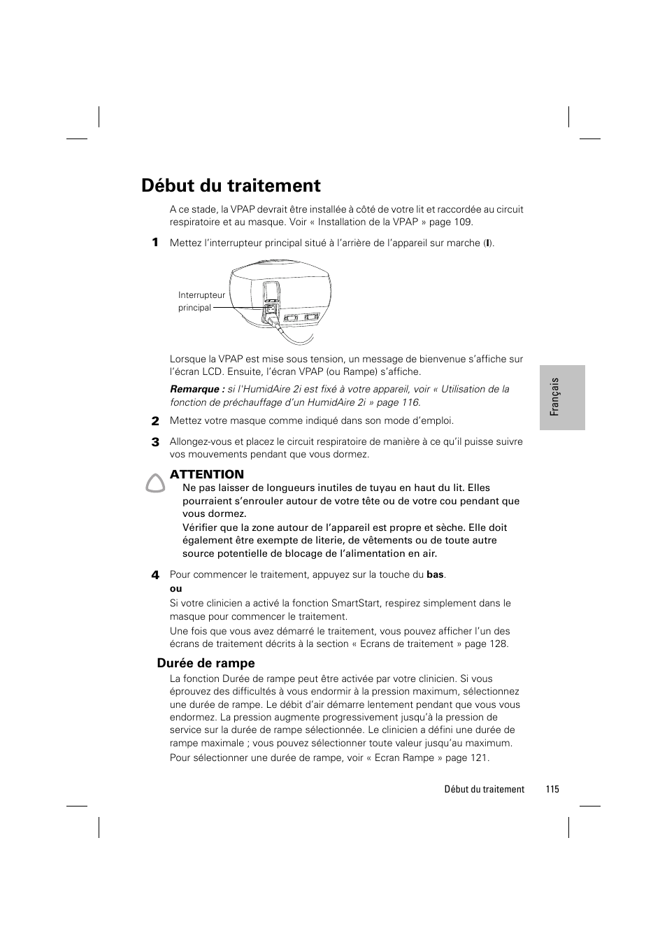 Début du traitement | ResMed VPAP III & III ST User Manual | Page 121 / 348