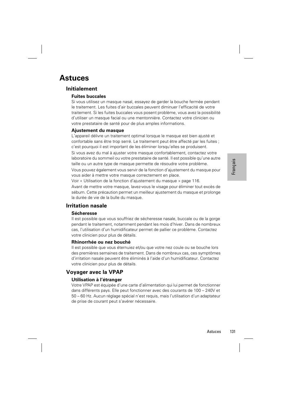 Astuces | ResMed VPAP III & III ST User Manual | Page 137 / 348