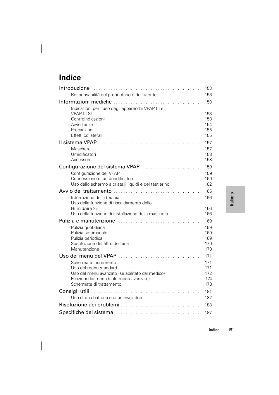 Indice | ResMed VPAP III & III ST User Manual | Page 157 / 348