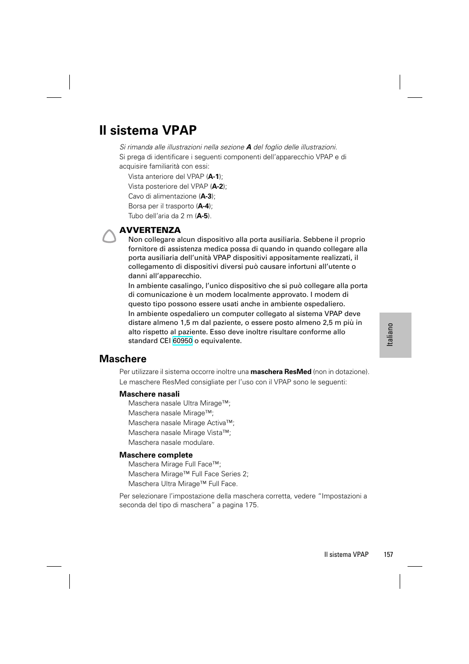 Il sistema vpap, Maschere | ResMed VPAP III & III ST User Manual | Page 163 / 348