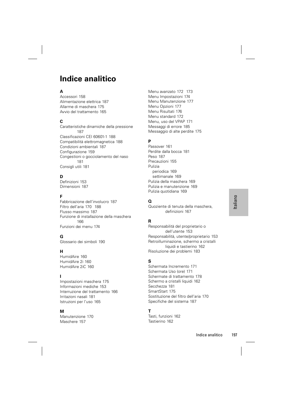 Indice analitico | ResMed VPAP III & III ST User Manual | Page 203 / 348