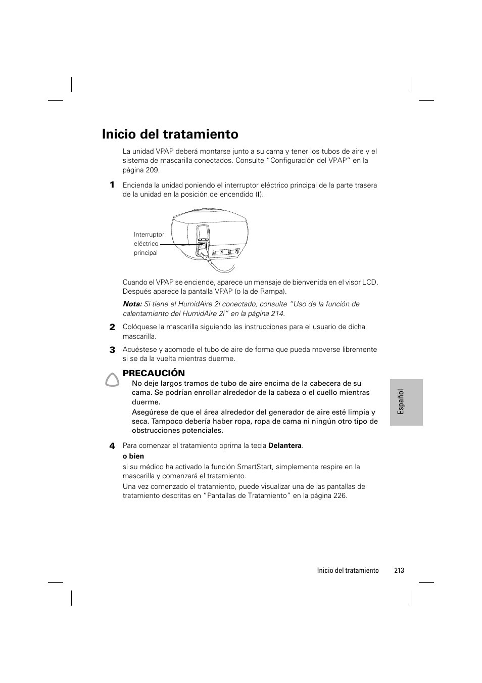 Inicio del tratamiento | ResMed VPAP III & III ST User Manual | Page 219 / 348