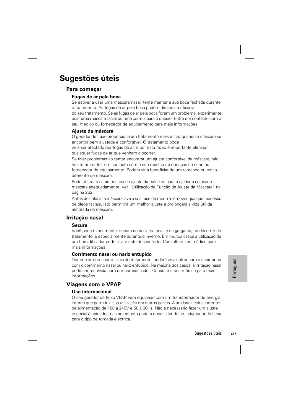 Sugestões úteis | ResMed VPAP III & III ST User Manual | Page 283 / 348