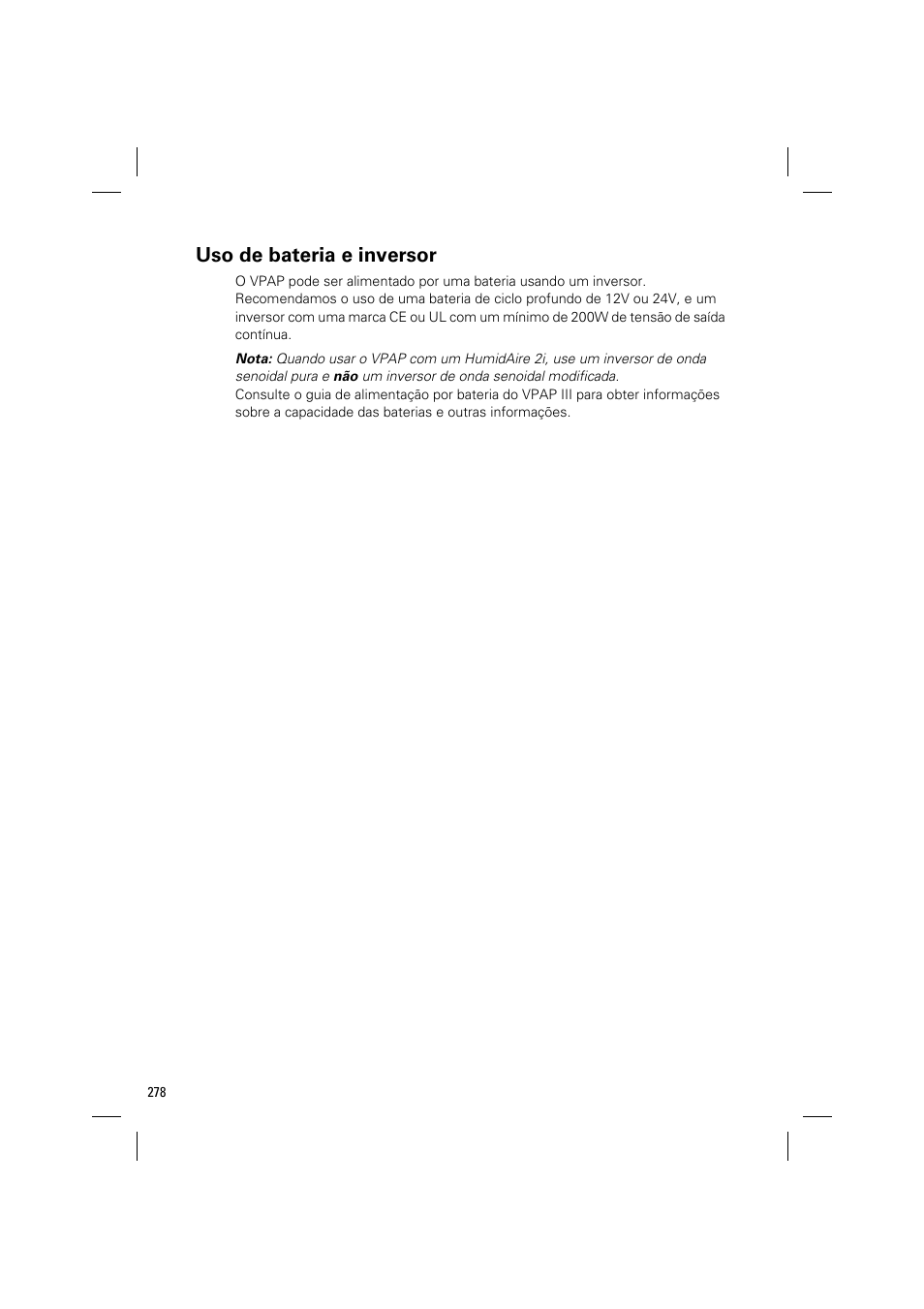 Uso de bateria e inversor | ResMed VPAP III & III ST User Manual | Page 284 / 348