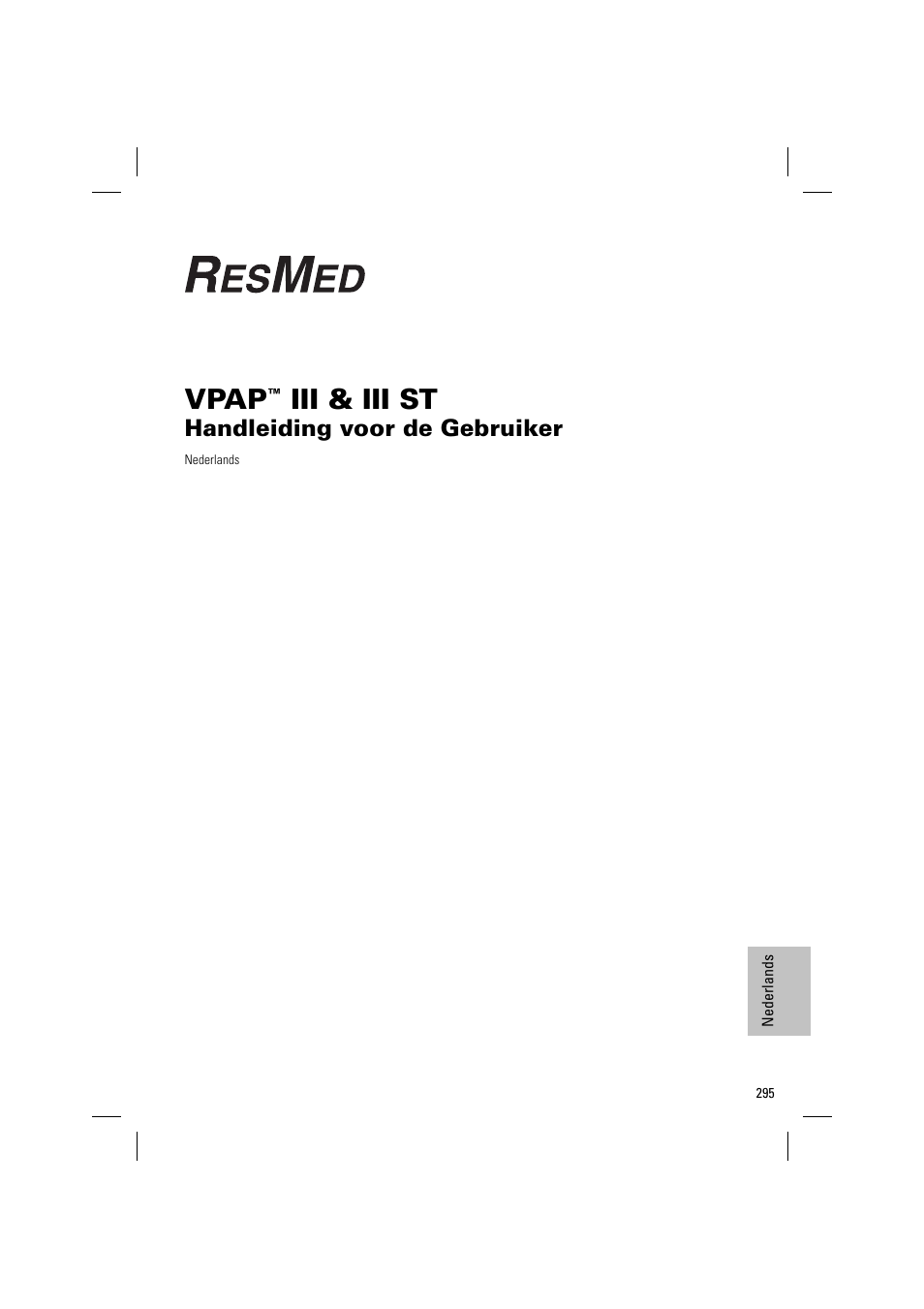 Vpap, Iii & iii st, Handleiding voor de gebruiker | ResMed VPAP III & III ST User Manual | Page 301 / 348