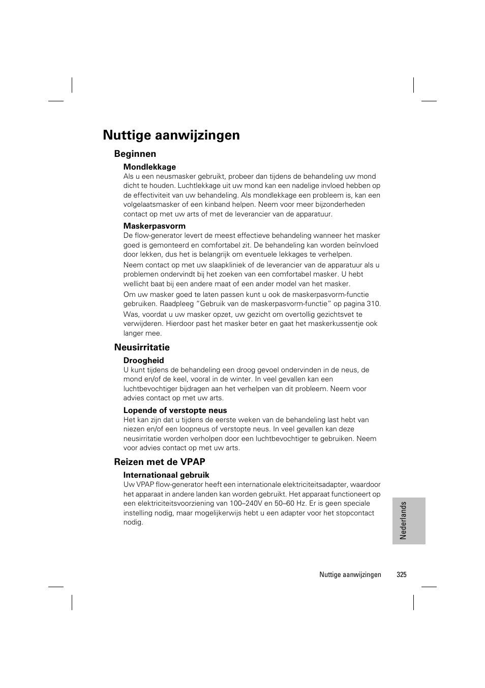 Nuttige aanwijzingen | ResMed VPAP III & III ST User Manual | Page 331 / 348