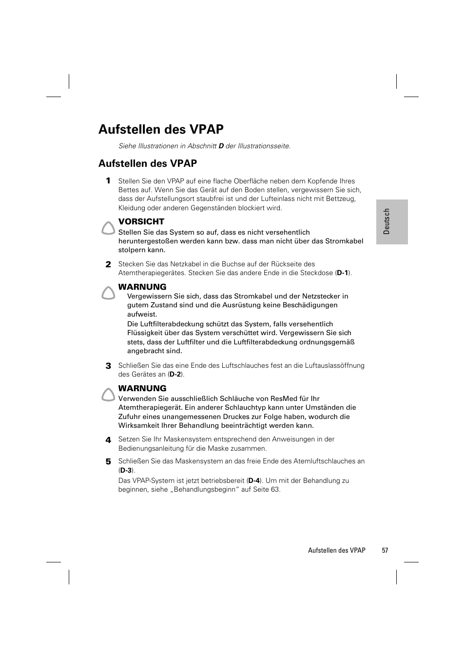 Aufstellen des vpap | ResMed VPAP III & III ST User Manual | Page 63 / 348