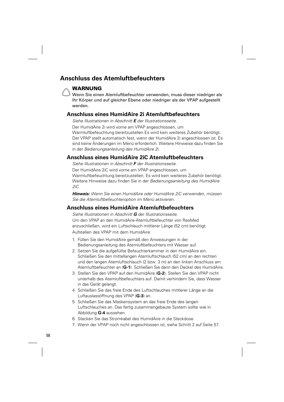 Anschluss des atemluftbefeuchters | ResMed VPAP III & III ST User Manual | Page 64 / 348