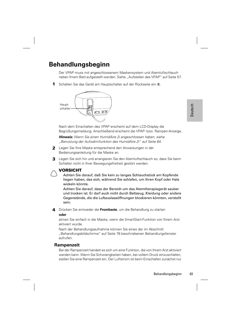 Behandlungsbeginn | ResMed VPAP III & III ST User Manual | Page 69 / 348