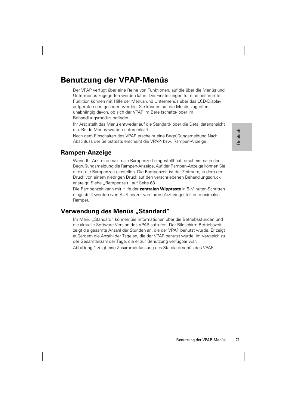 Benutzung der vpap-menüs | ResMed VPAP III & III ST User Manual | Page 77 / 348