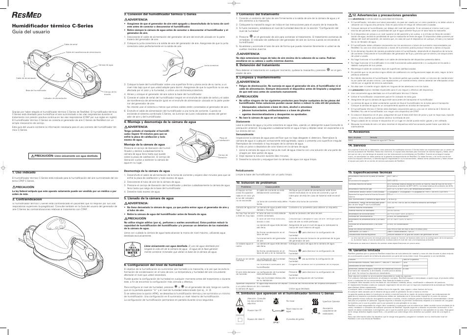 Humidificador térmico c-series guía del usuario | ResMed C-Series User Manual | Page 2 / 2