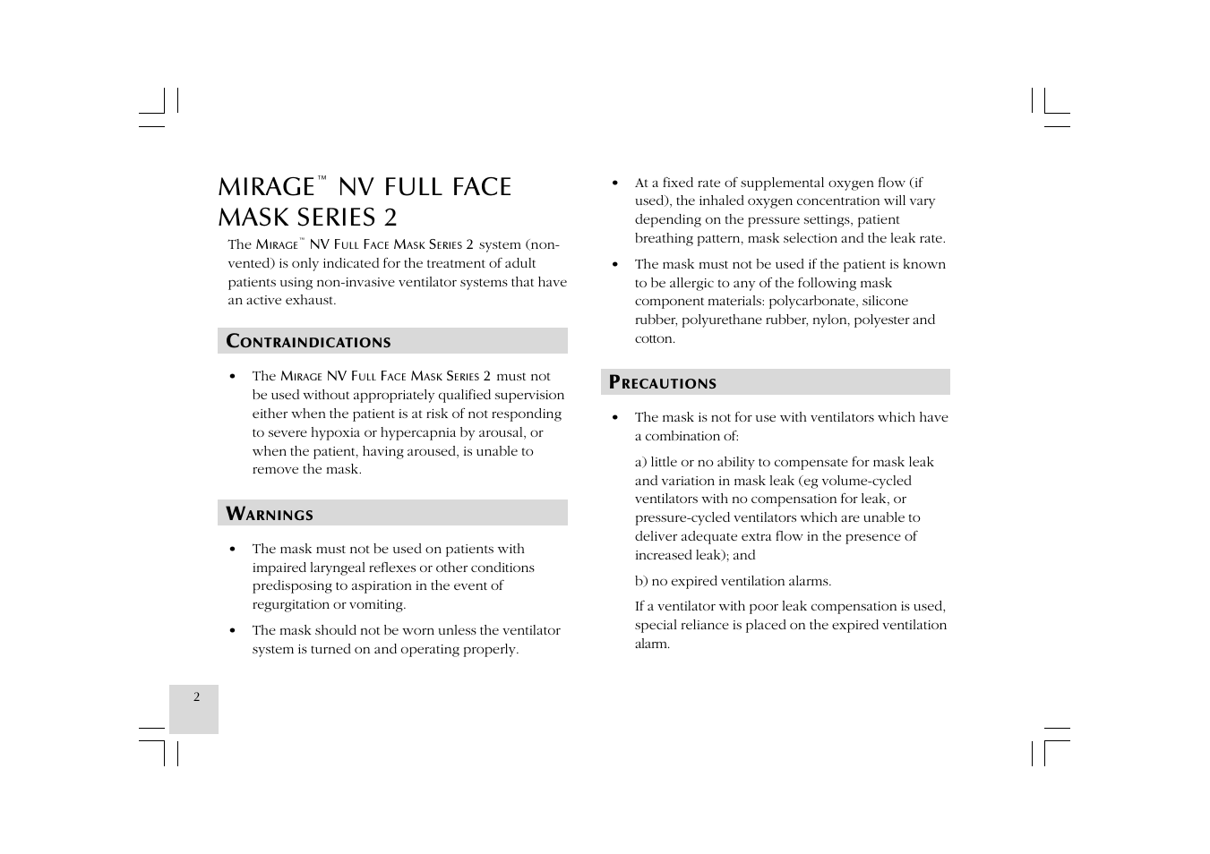 Mirage, Nv full face mask series 2 | ResMed Mirage NV Full Face Mask Series 2 User Manual | Page 4 / 83