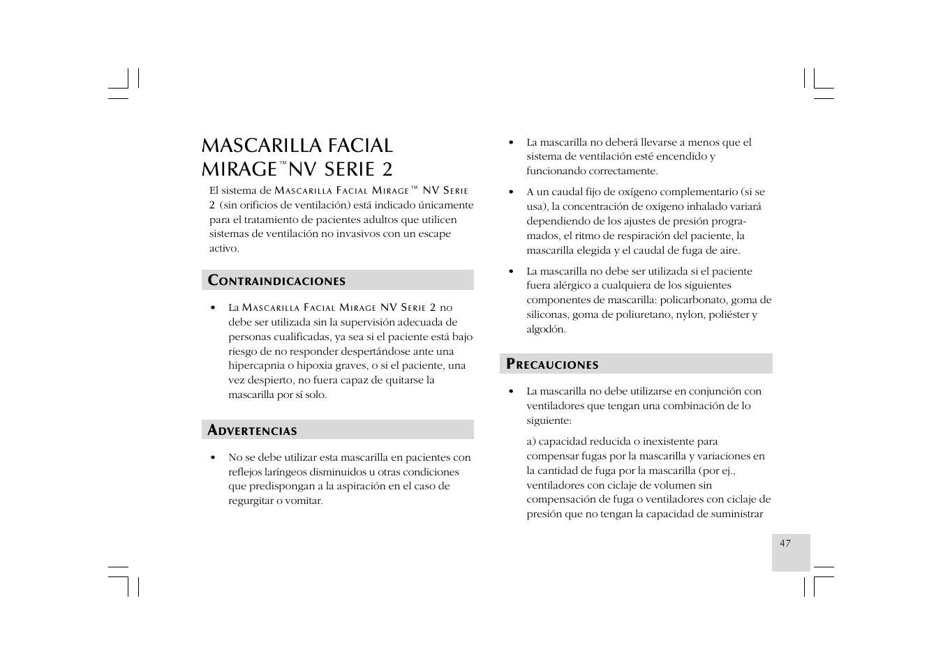 Mascarilla facial mirage, Nv serie 2 | ResMed Mirage NV Full Face Mask Series 2 User Manual | Page 49 / 83