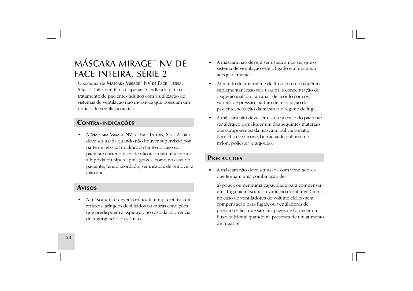 Máscara mirage, Nv de face inteira, série 2 | ResMed Mirage NV Full Face Mask Series 2 User Manual | Page 60 / 83