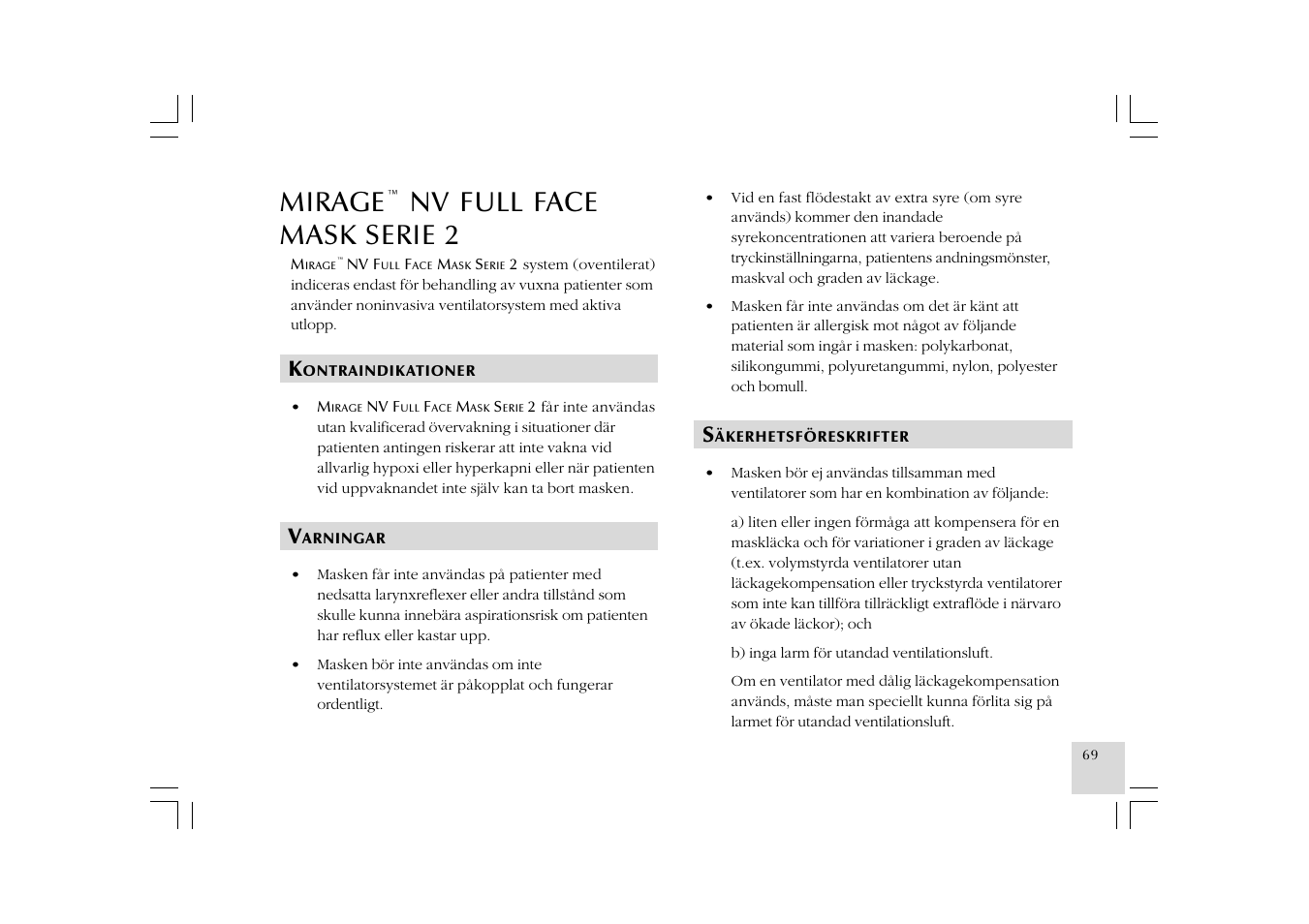 Mirage, Nv full face mask serie 2 | ResMed Mirage NV Full Face Mask Series 2 User Manual | Page 71 / 83