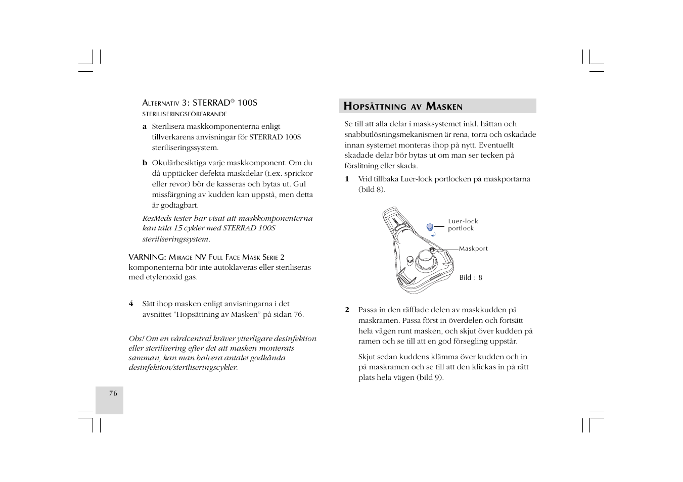 ResMed Mirage NV Full Face Mask Series 2 User Manual | Page 78 / 83