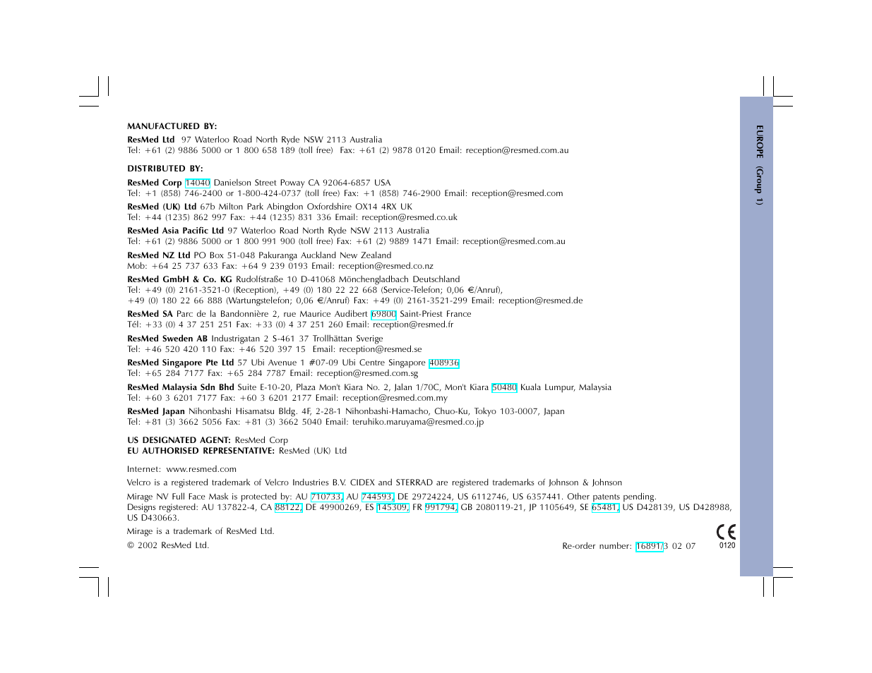 ResMed Mirage NV Full Face Mask Series 2 User Manual | Page 83 / 83