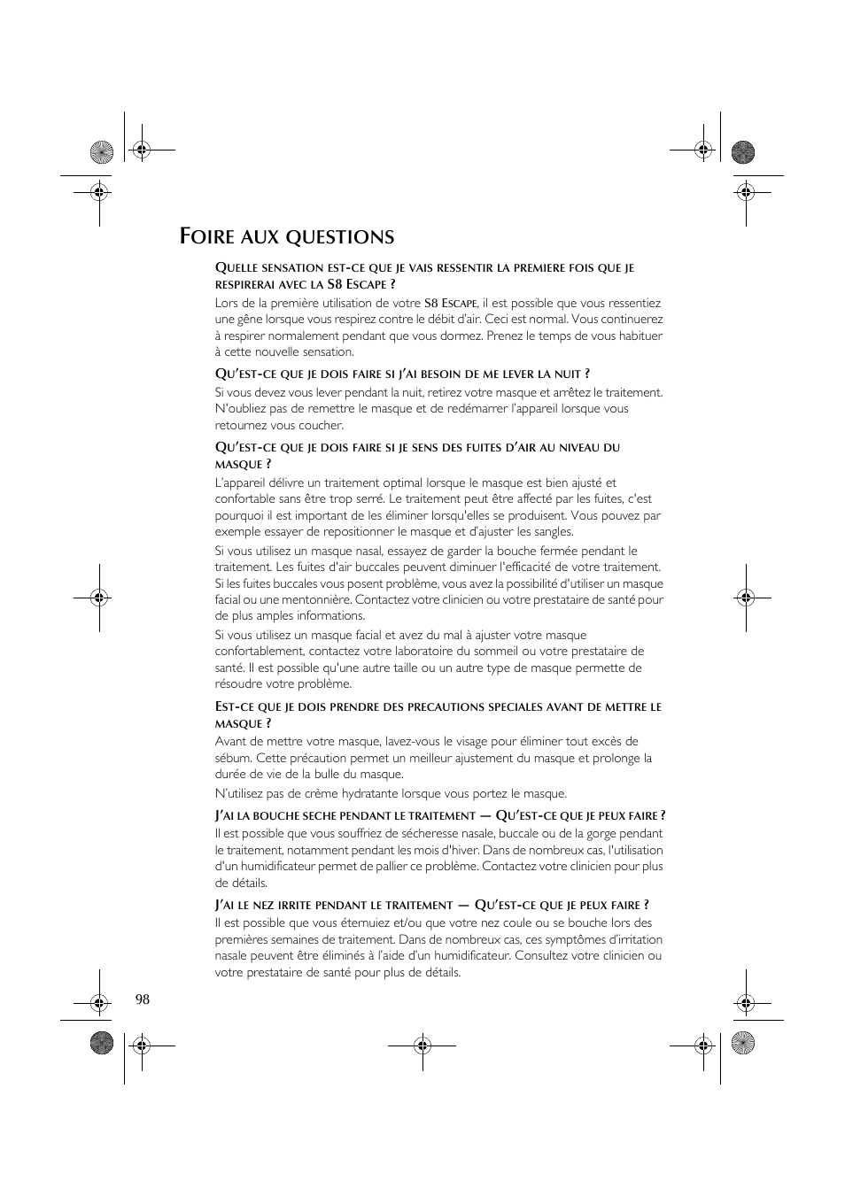 Oire, Questions | ResMed S8 User Manual | Page 103 / 269