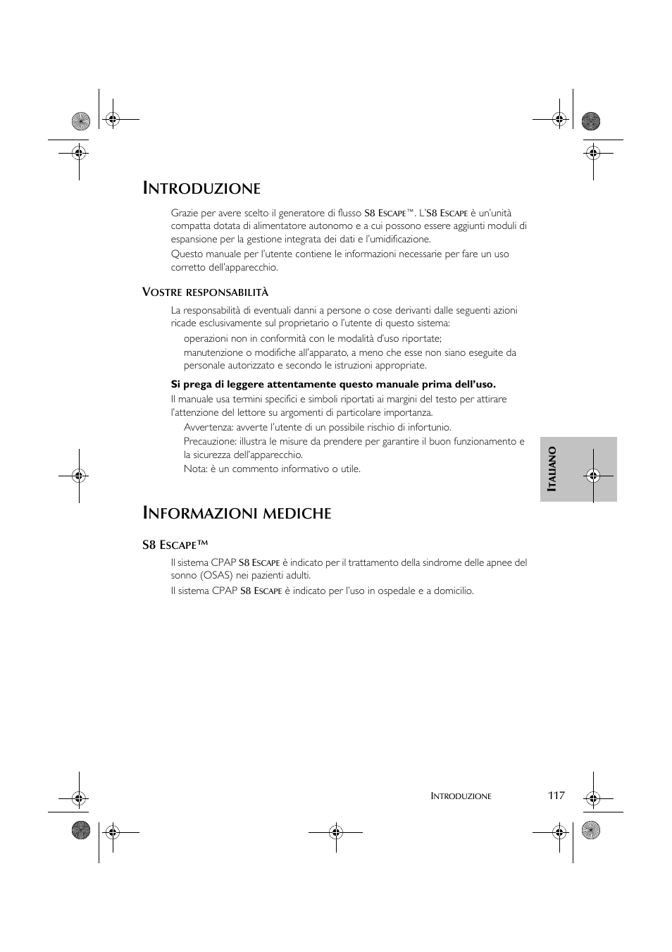 Ntroduzione, Nformazioni, Mediche | ResMed S8 User Manual | Page 122 / 269