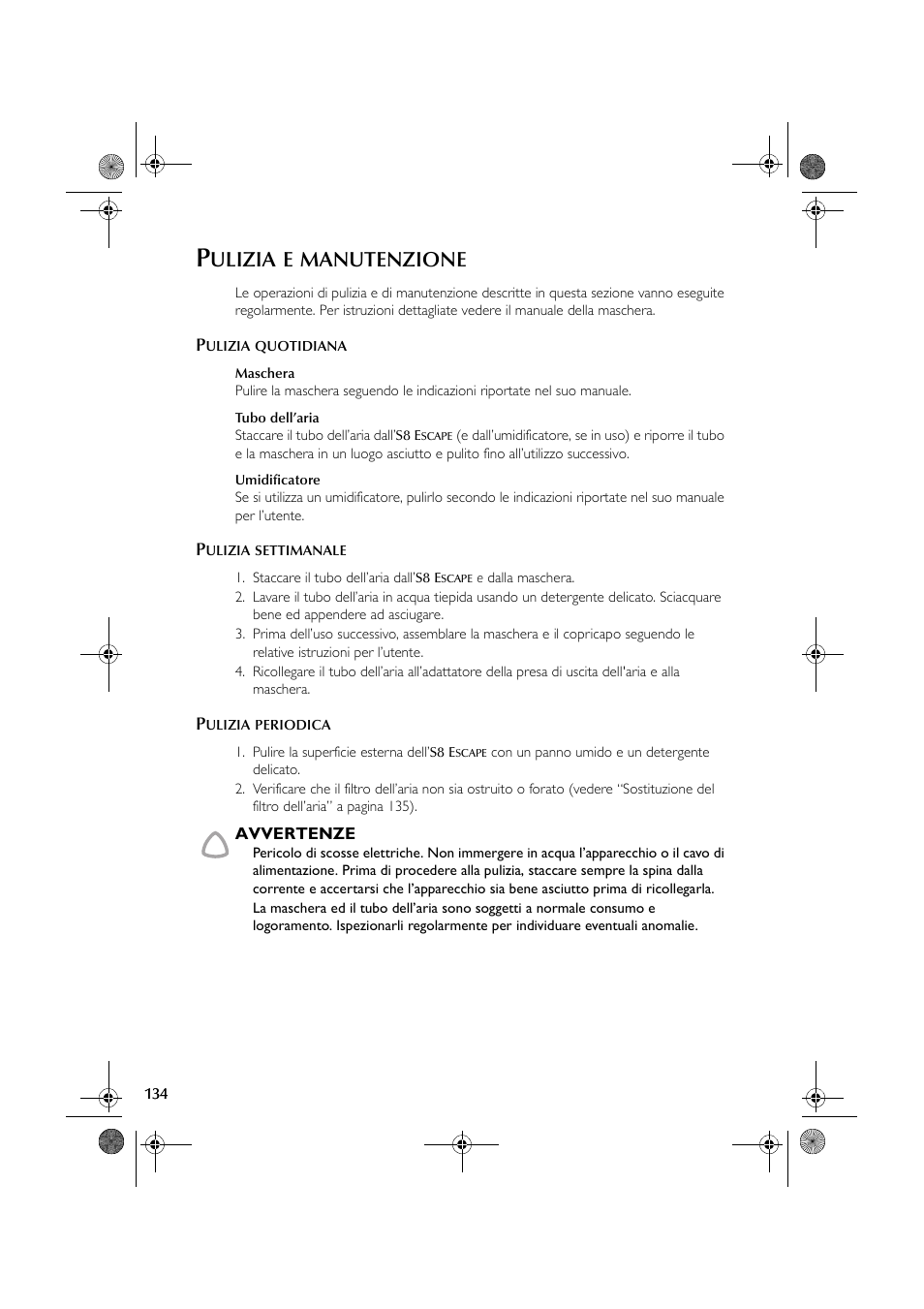 Ulizia, Manutenzione | ResMed S8 User Manual | Page 139 / 269