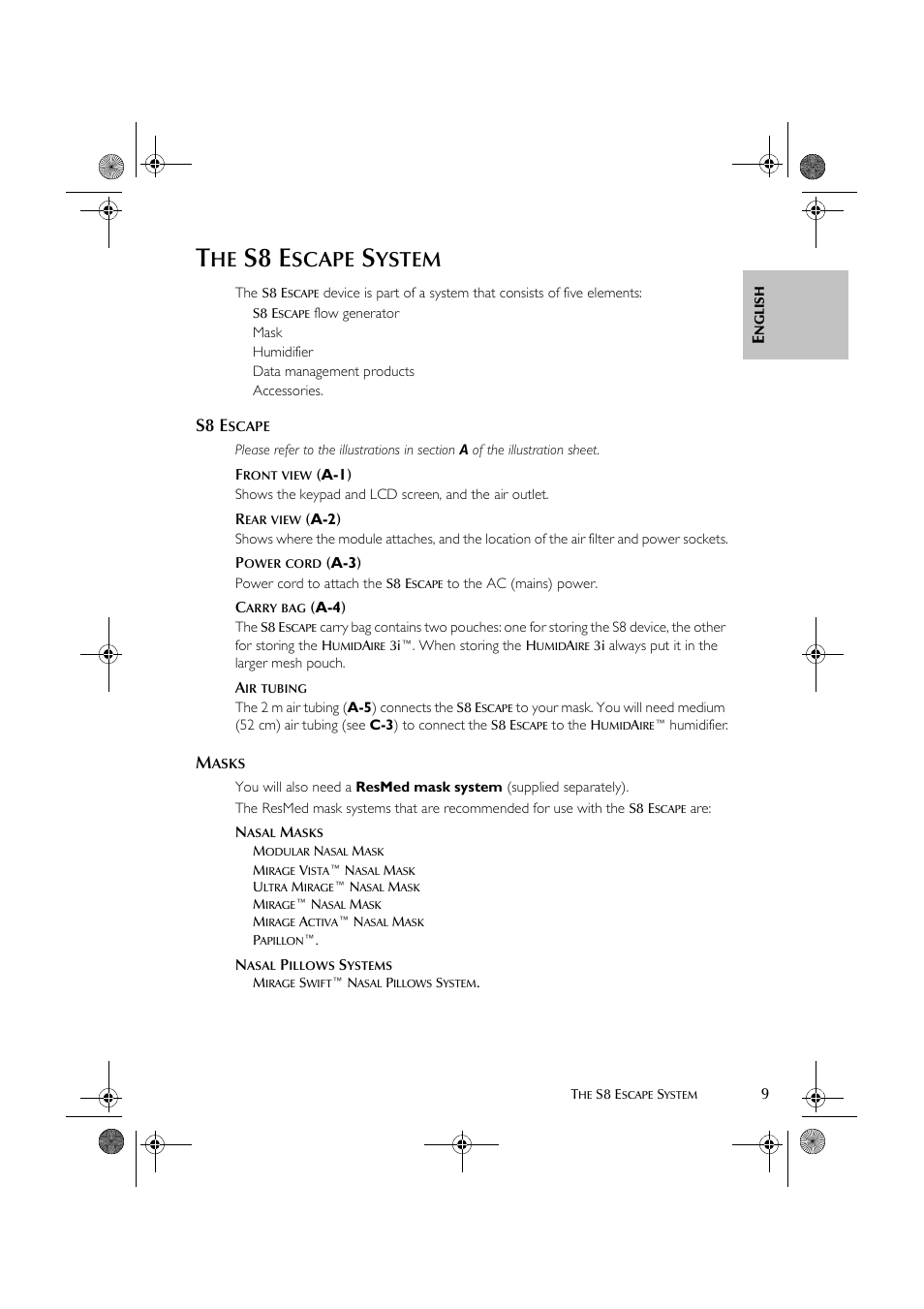 S8 e, Scape, Ystem | ResMed S8 User Manual | Page 14 / 269
