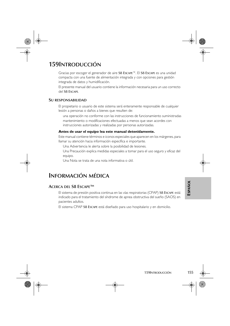159i, Ntroducción, Nformación | Médica | ResMed S8 User Manual | Page 160 / 269