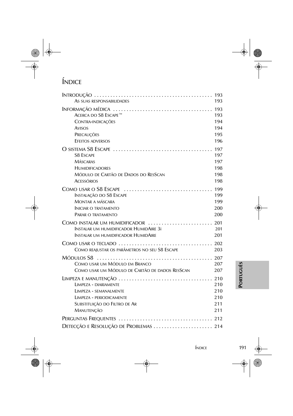 Ndice, S8 e | ResMed S8 User Manual | Page 196 / 269