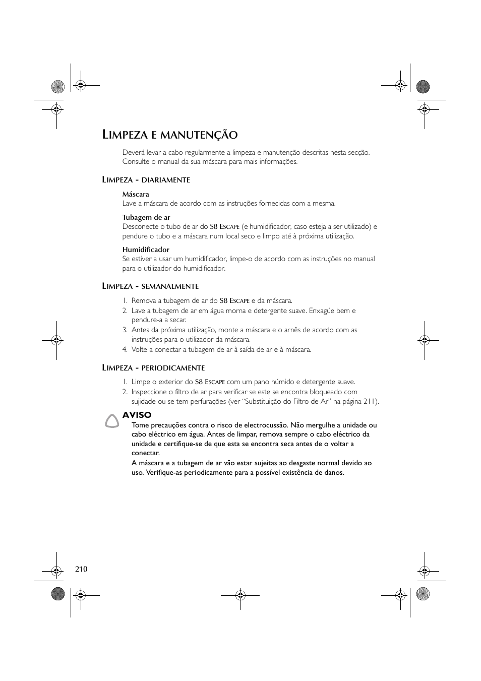 Impeza, Manutenção | ResMed S8 User Manual | Page 215 / 269