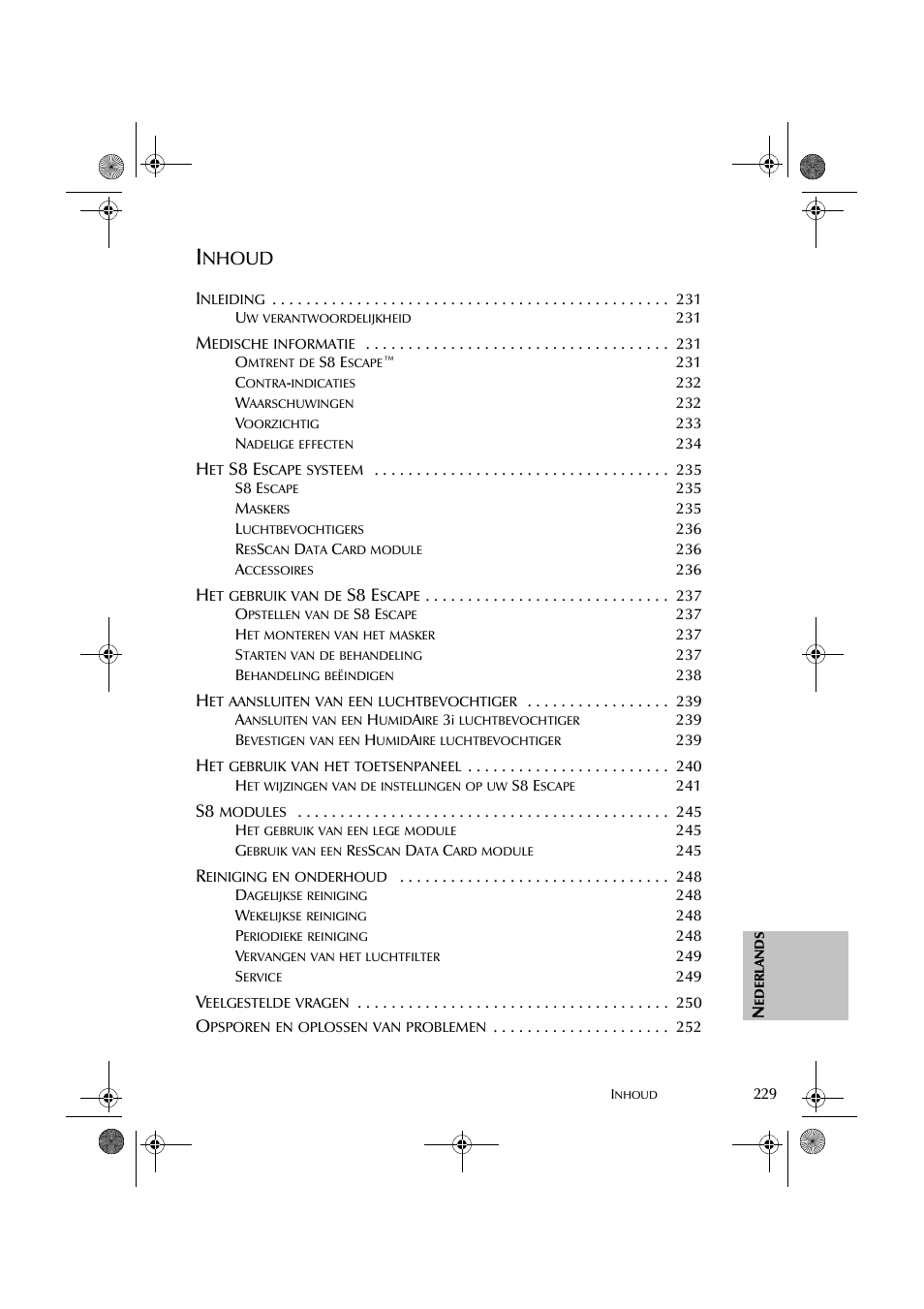 Nhoud, S8 e | ResMed S8 User Manual | Page 234 / 269