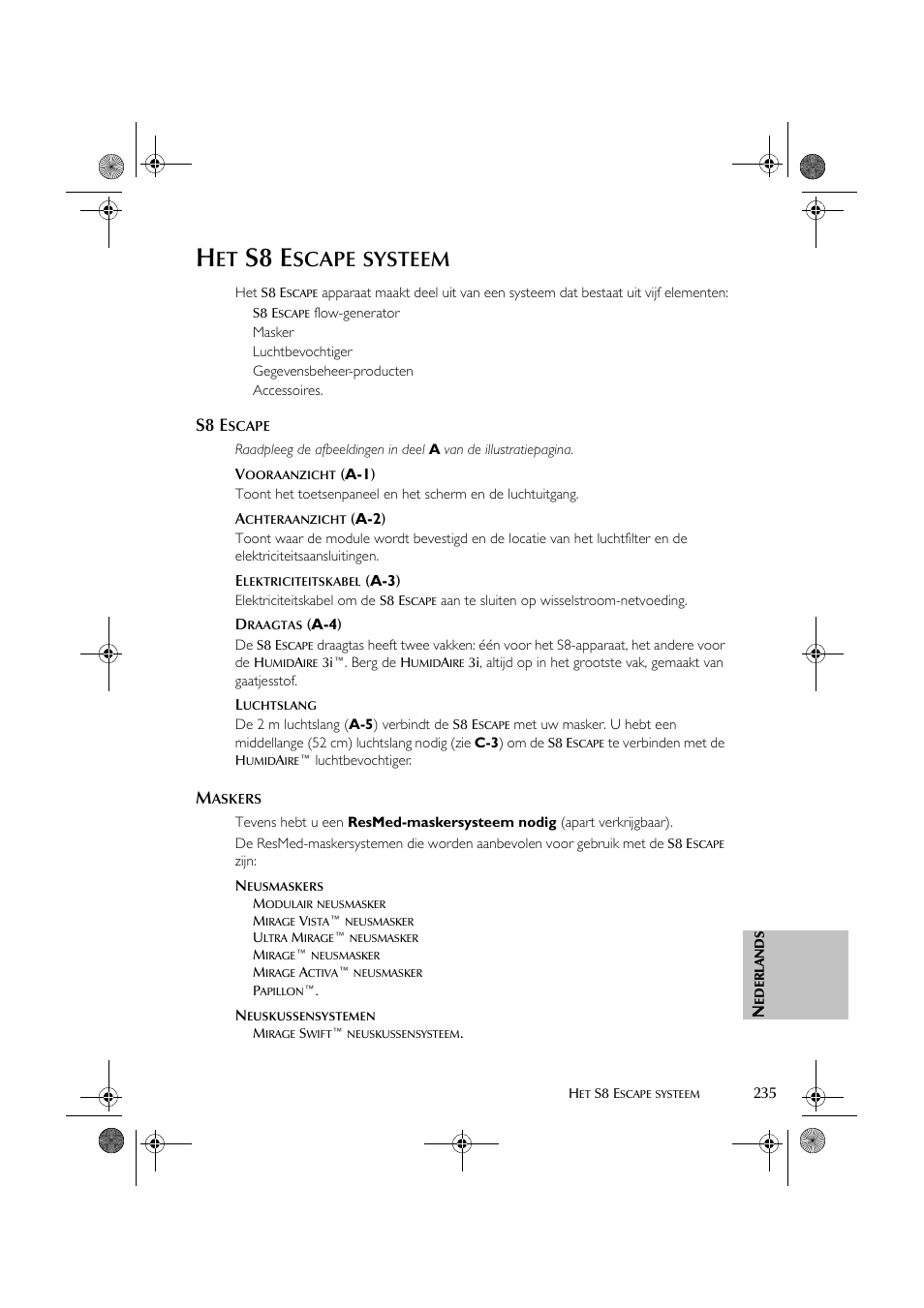 S8 e, Scape, Systeem | ResMed S8 User Manual | Page 240 / 269